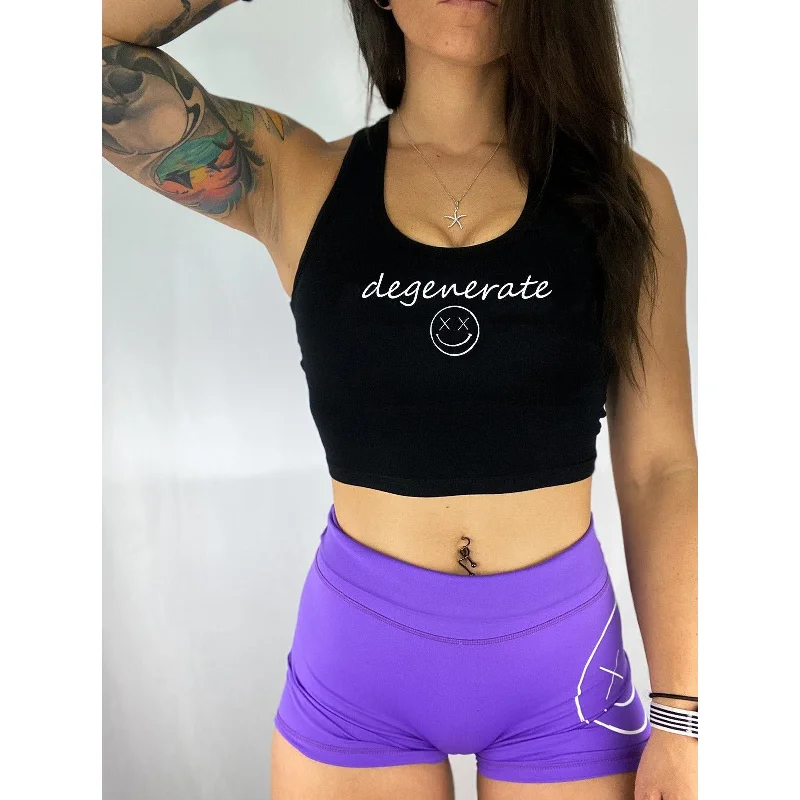 Salty Savage Ladies “Degenerate Signature” Cropped Racerback Tank | Micro basic tank top