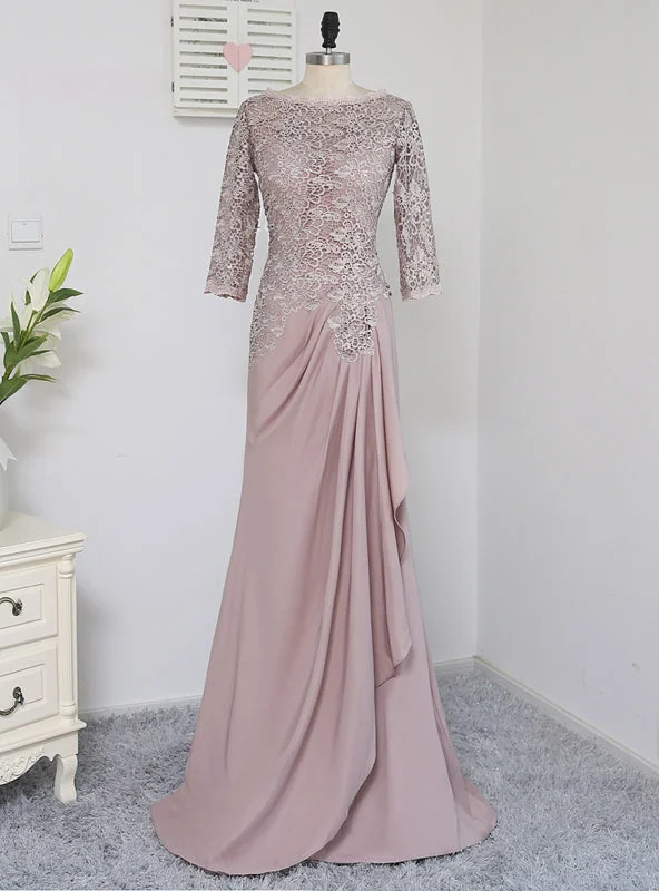 A-line 3/4 Sleeves Chiffon Lace Wedding Party Dress Mother Dresses Tunics Stylish elegant