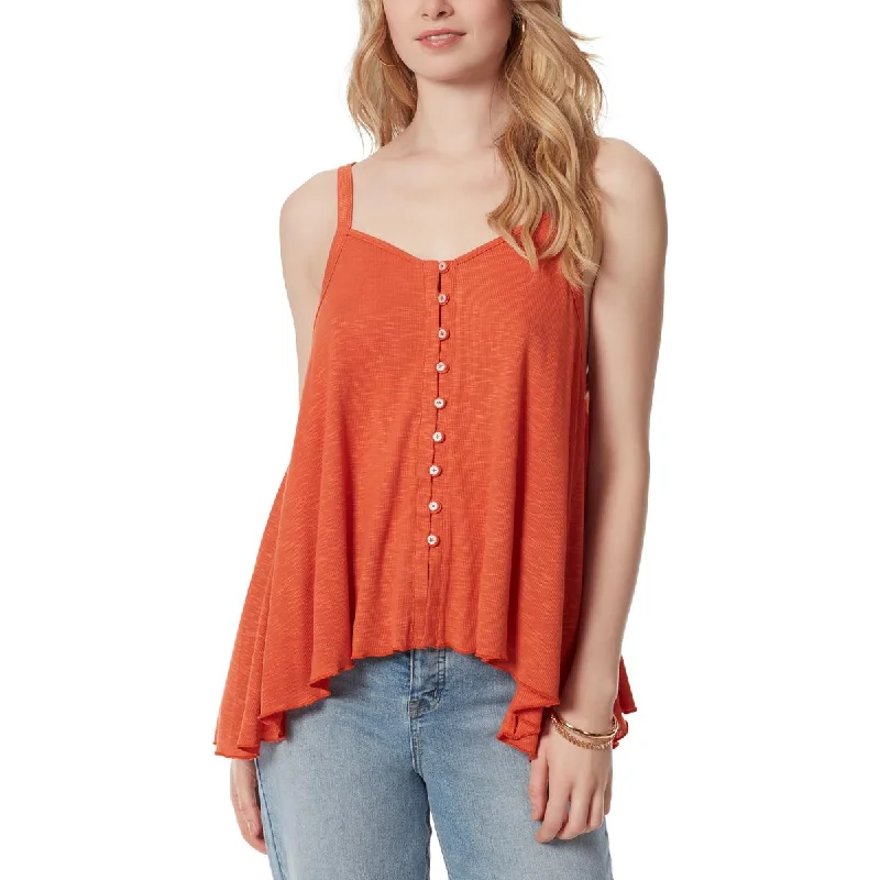 Jessica Simpson Womens Asymmetric Button Down Tank Top black tank top