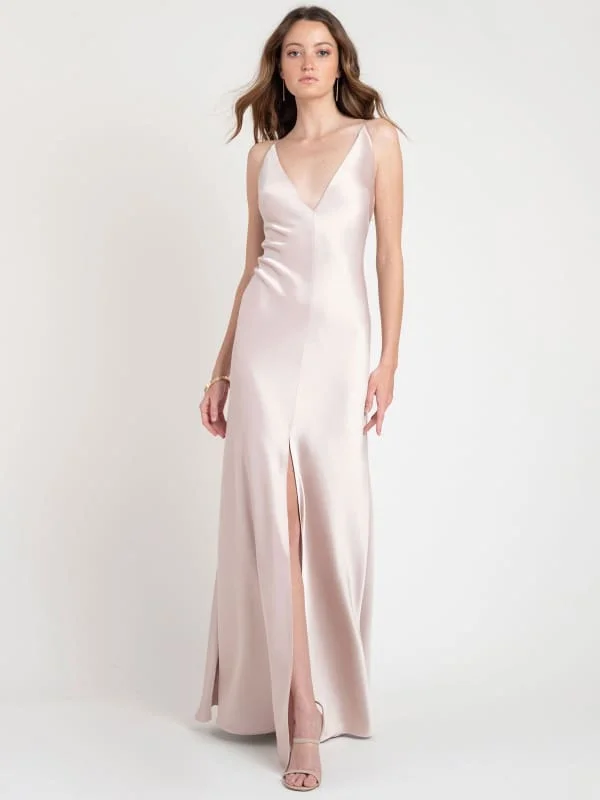 Evening Dress A-Line V-Neck Sleeveless Backless Satin Floor-Length Split Front Formal Party Dresses Tunics Modern contemporary
