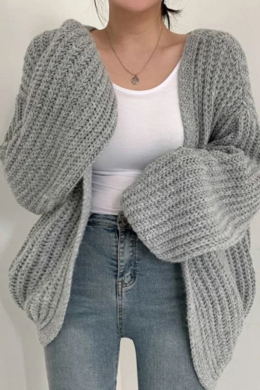 VINTAGE LANTERN SLEEVE CARDIGAN Collared Crew Neck Turtle Neck