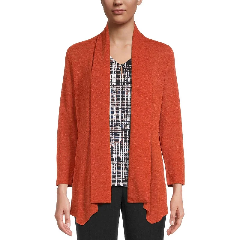 Kasper Womens Pointelle Open front Cardigan Sweater Hooded Cardigan Collared Cardigan Shawl Collar