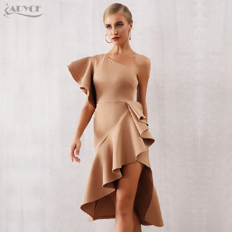 ADYCE One Shoulder Sexy Ruffles Bodycon Mermaid Celebrity Party Dress - Y4369 Turtleneck Warm Winter