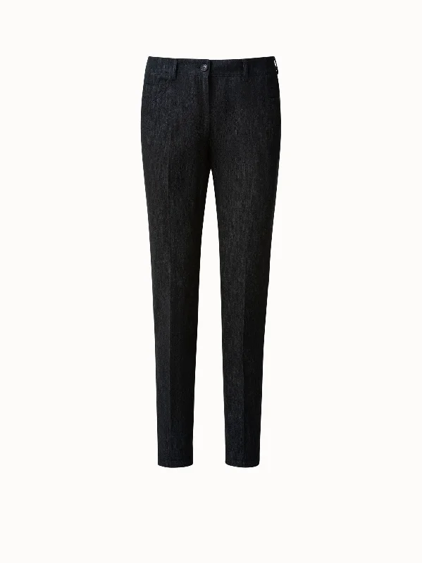 Slim Cotton Denim Stretch Pants Chic Checkered Pants