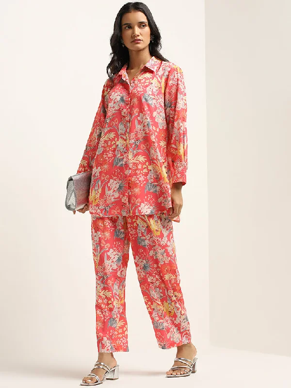 Vark Multicolour Floral Printed Tunic and Pants Set Comfortable Pleated Pants