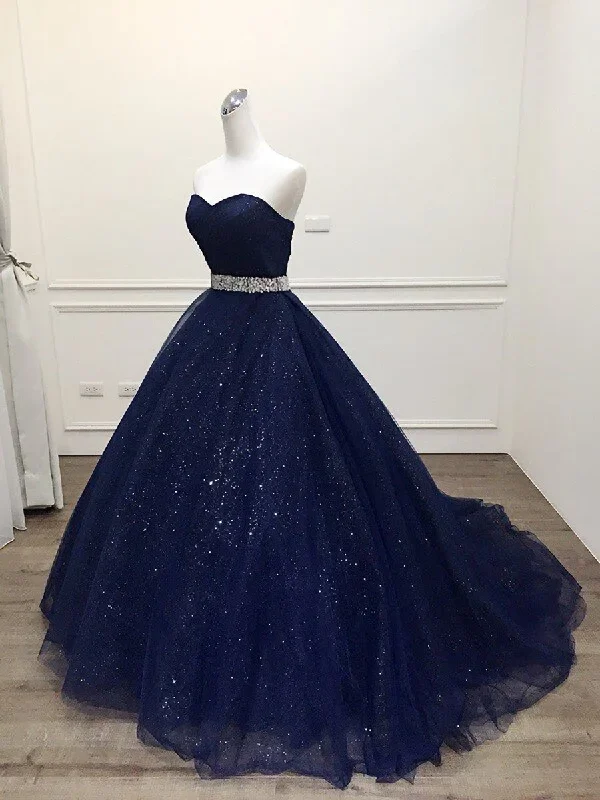 Blue Tulle Long Evening Gown Party Dress, Navy Blue Sweet 16 Gown Tunics Favorite customer
