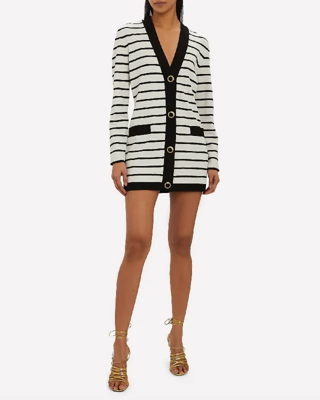 Sybilla Cardigan Sweater Dress In Black/white Elegant Classic Vintage