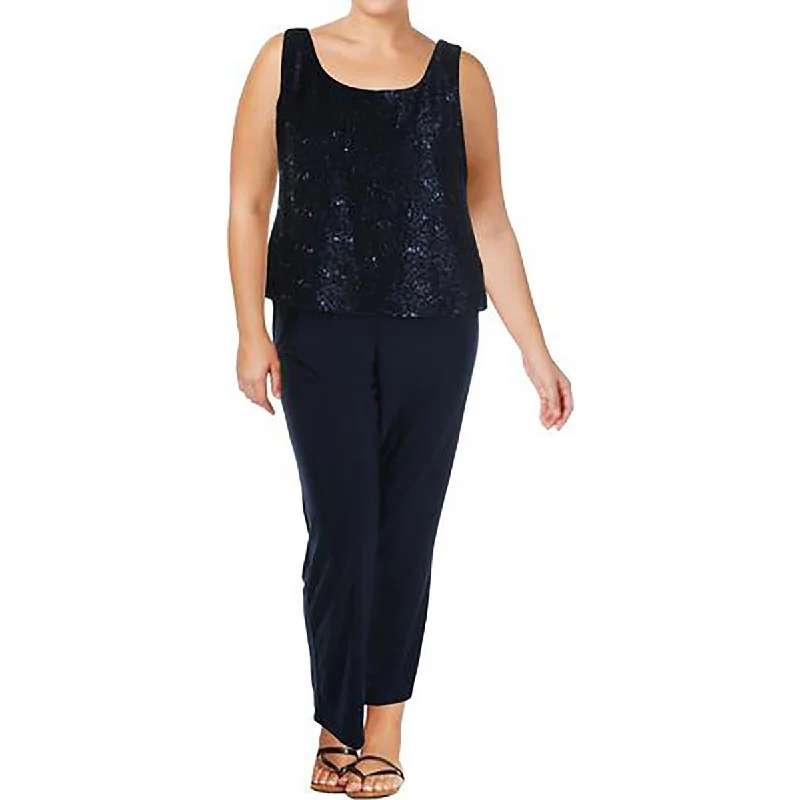 R&M Richards Womens Sequined Lace Tank Top spandex blend tank