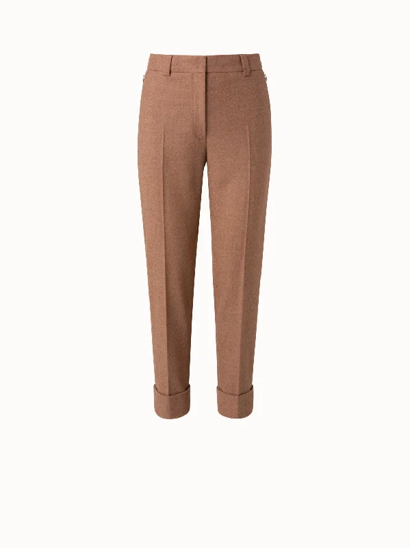 Wool Stretch Flannel Cropped Tapered Pants Slim-Fit Khaki Pants