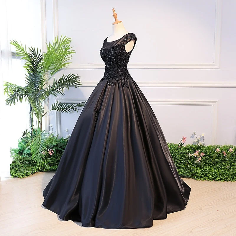 High Quality Black Satin Long Party Dress, Black Evening Gown Tunics stripes playful