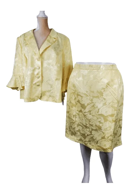 Danillo Woman women's yellow floral 2pc skirt suit size 24W corduroy skirt comfortable