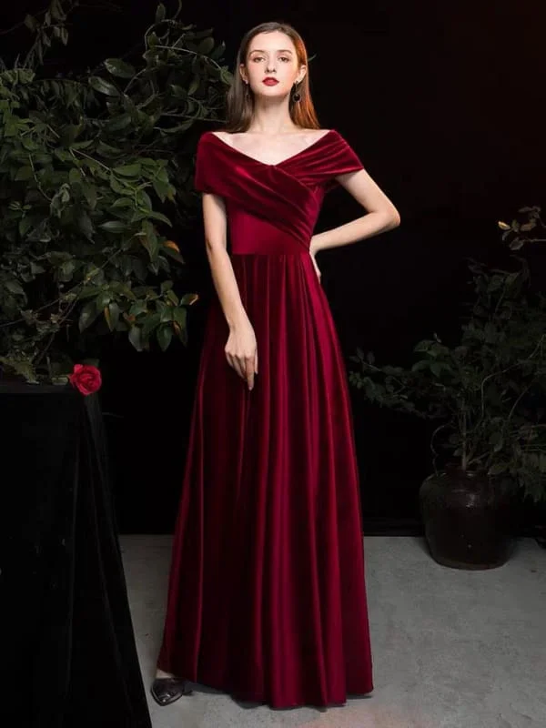 Evening Dress A Line V Neck Matte Satin Floor Length Pleated Social Party Dresses Tunics Travel practical