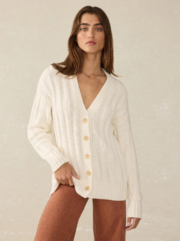 Sunwashed Cotton Laidback Cardigan - Egret Slim Fit Regular Fit Oversized