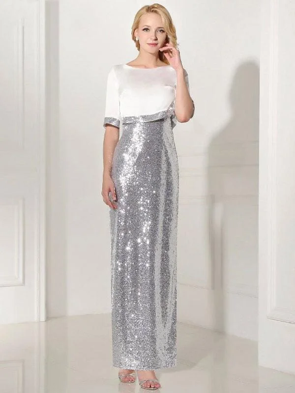 Silver Evening Dress Sequin 2 Piece Mother Dress Sheath Split V Neck Flower Ankle Length Party Dress Tunics Velvet soft