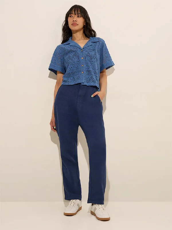 Bombay Paisley Navy High-Rise Cotton Pants Classic Flared Pants