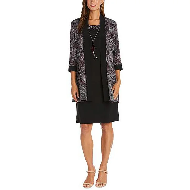 R&M Richards Womens Petites Cardigan 3/4 Sleeve Open-Front Blazer Welt Pockets Slit Pockets Flap Pockets