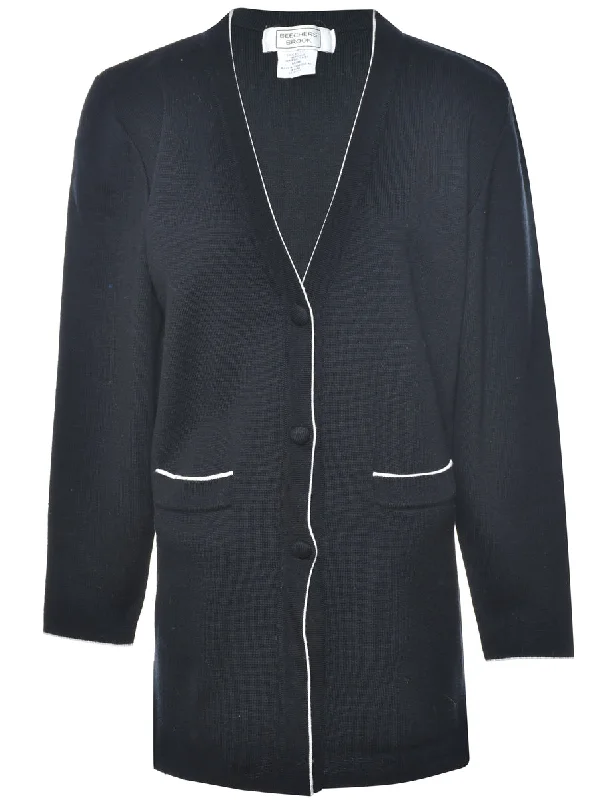 Black Cardigan - M Satin Blend Silk Blend Wool Blend