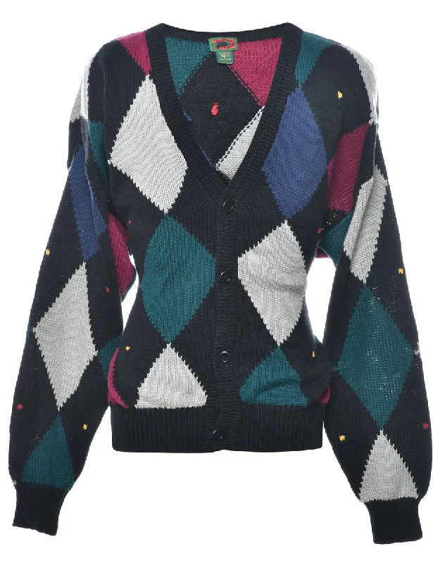 Argyle Knit Cardigan - L Long Cardigan Short Cardigan Medium Cardigan