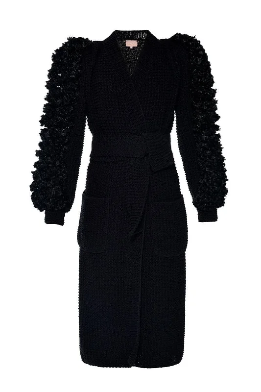 BLACK LIYA STATEMENT SLEEVES CARDIGAN Elasticated Padded Insulated