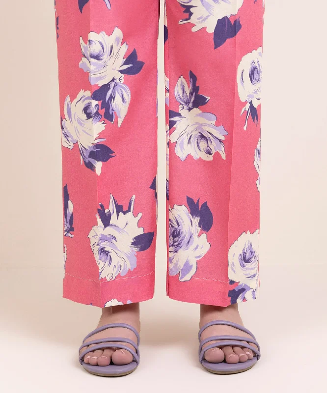 Printed Cambric Straight Pants Trendy Tapered Pants