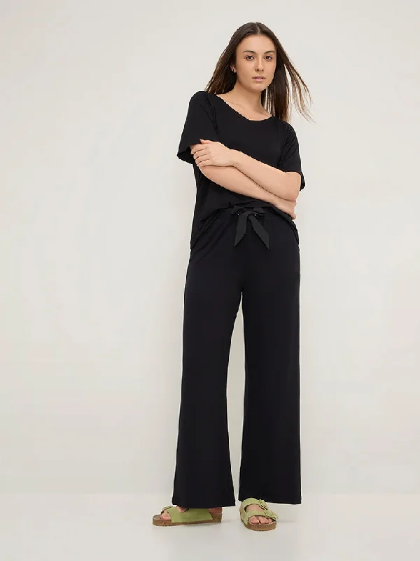 Wunderlove Black High-Rise Supersoft Lounge Pants Elegant High-Waist Pants