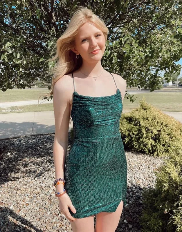 Glitter Sequins Short Homecoming Dresses Knee Length Party Dress Spaghetti Straps Tunics Winter warm