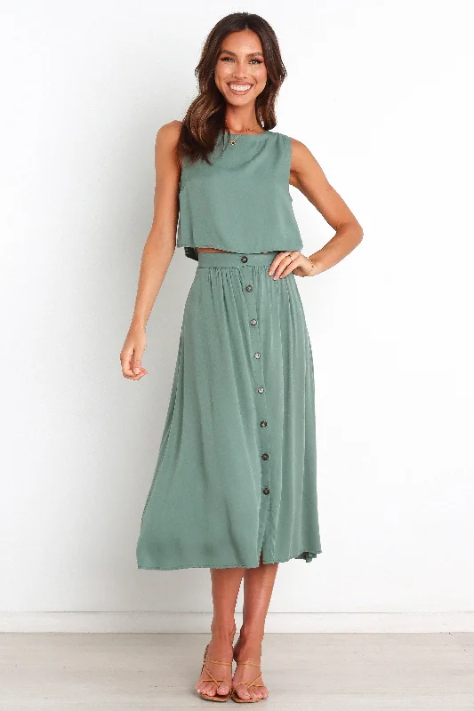 Ava Skirt - Green belted skirt waist