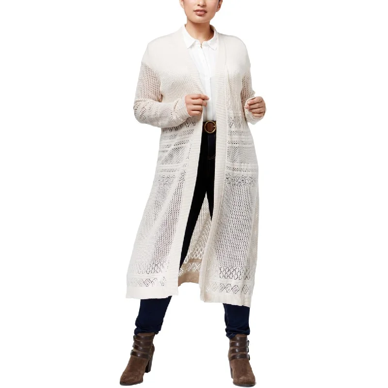 Belldini Womens Plus Knit Pointelle Cardigan Sweater Beaded Cardigan Sequined Faux Fur