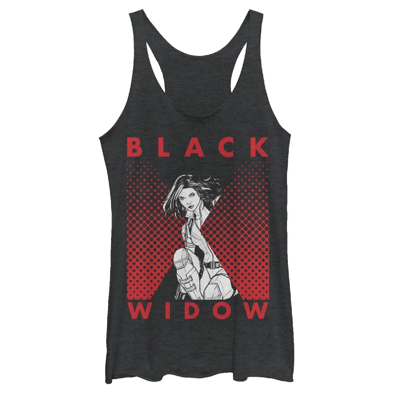 Women's Marvel Black Widow Gradient Pose Racerback Tank Top off shoulder tank