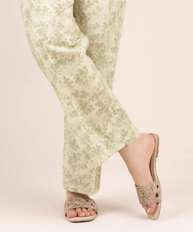 Printed Cambric Straight Pants Classic Pleated Pants