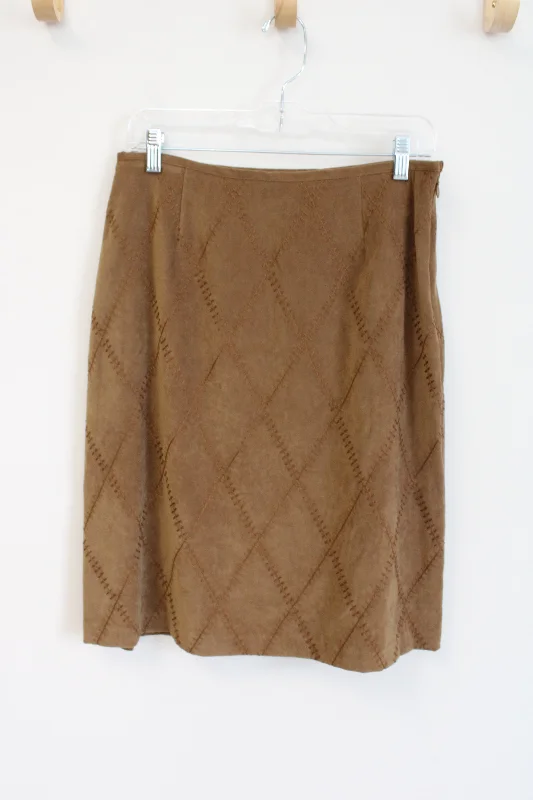 Norton McNaughton Brown Sueded Embroidered Skirt | 10 Petite chiffon skirt flowing