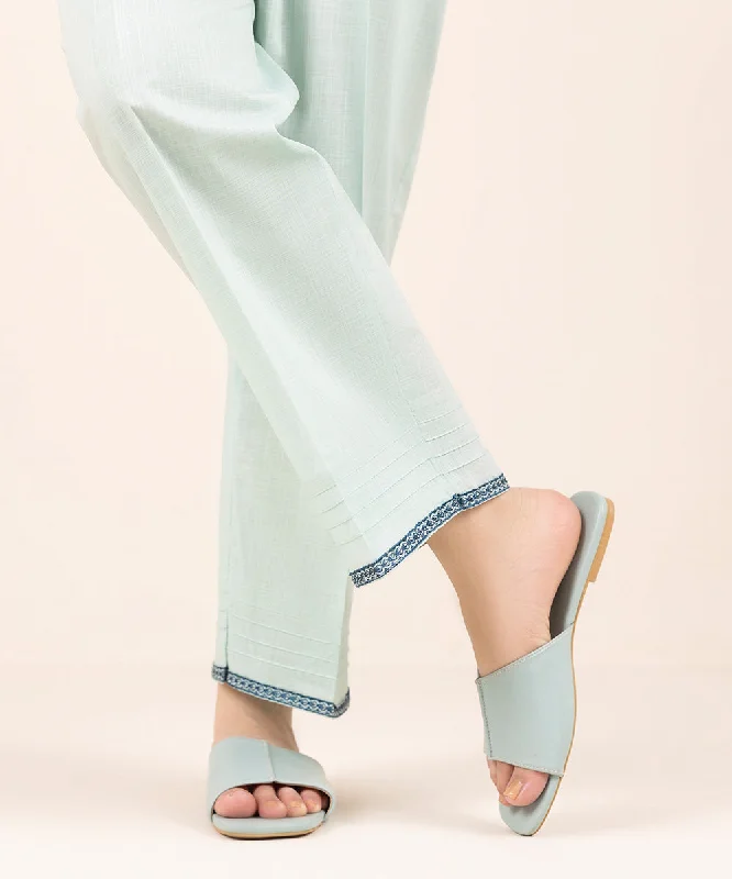 Embroidered Crosshatch Straight Pants Elegant Dress Pants