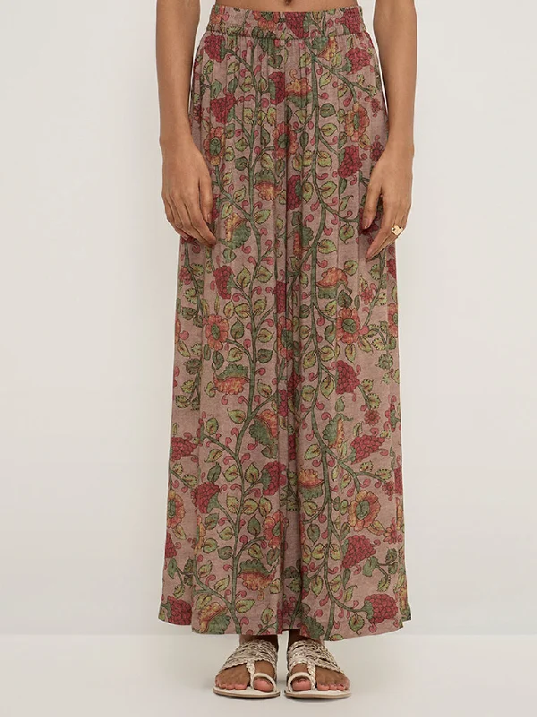 Zuba Dark Brown Floral Printed Ethnic Pants Comfortable Cargo Pants