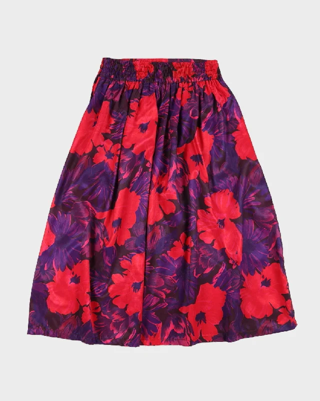 Vintage 80s Chindamanee Pink & Purple Floral Silk Skirt - S wool skirt sturdy