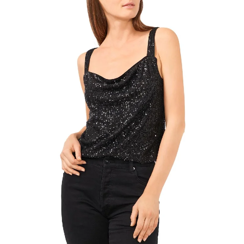 1.State Womens Sequin Cropped Tank Top silver tank top
