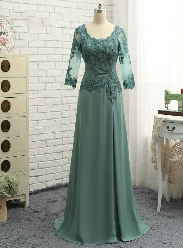 Chic Plus Size Green Mother Of The Bride Dresses A-line V-neck Chiffon Lace Wedding Party Dress Tunics Trendy modern