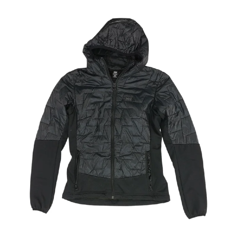 Black Solid Ski Jacket Zippered Front Buttoned Front Snap Front