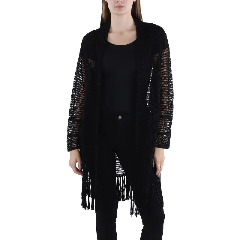 Lauren Ralph Lauren Womens Crochet Long Sleeves Cardigan Sweater Elasticated Padded Insulated