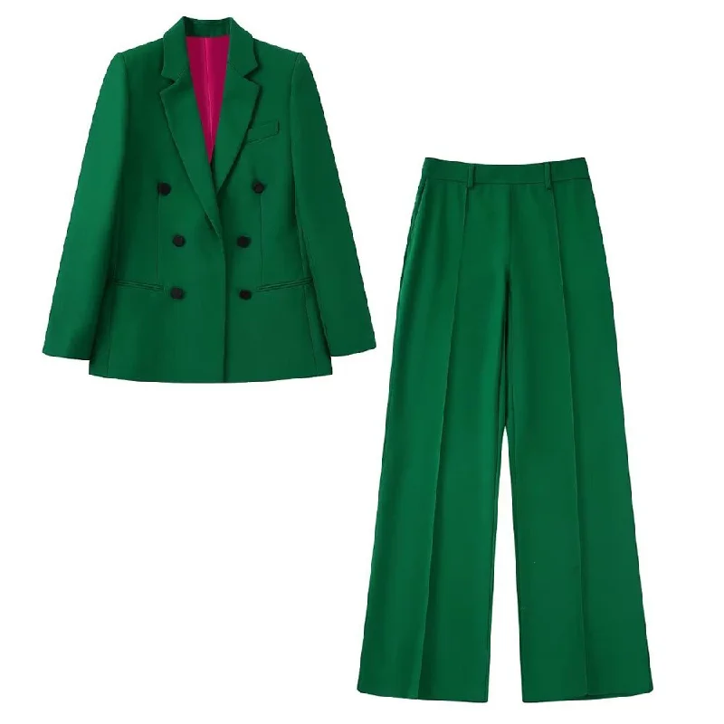 ZAA Autumn 2023 Ladies Retro Casual Lapel Double-breasted Slim Chic Classic Office Quality Long-sleeved Suit Jacket Herringbone Jacket Checkered Jacket Solid Jacket