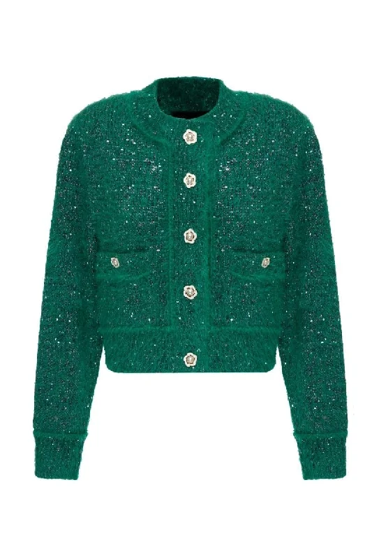 GREEN CROPPED CARDIGAN Terry Blend Velvet Blend Canvas Blend