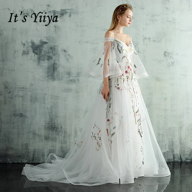 It's Yiiya New Train White Black Pink Embroidery Evening Dresses Boat Neck Illusion Half Sleeves Trailing Party Dress Tunics stripes playful