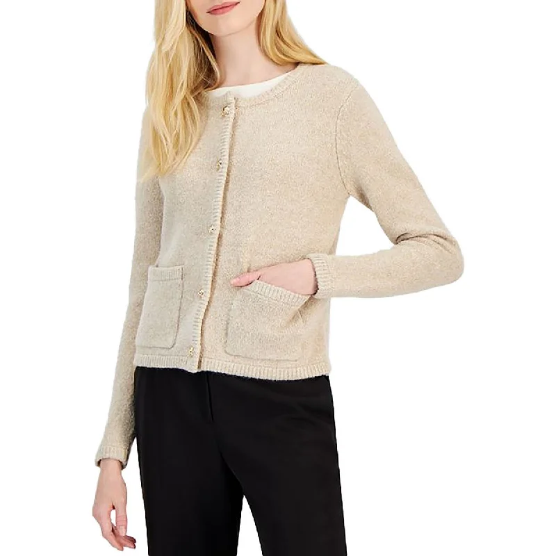 T Tahari Womens Metallic Button Front Cardigan Sweater Long Cardigan Short Cardigan Medium Cardigan