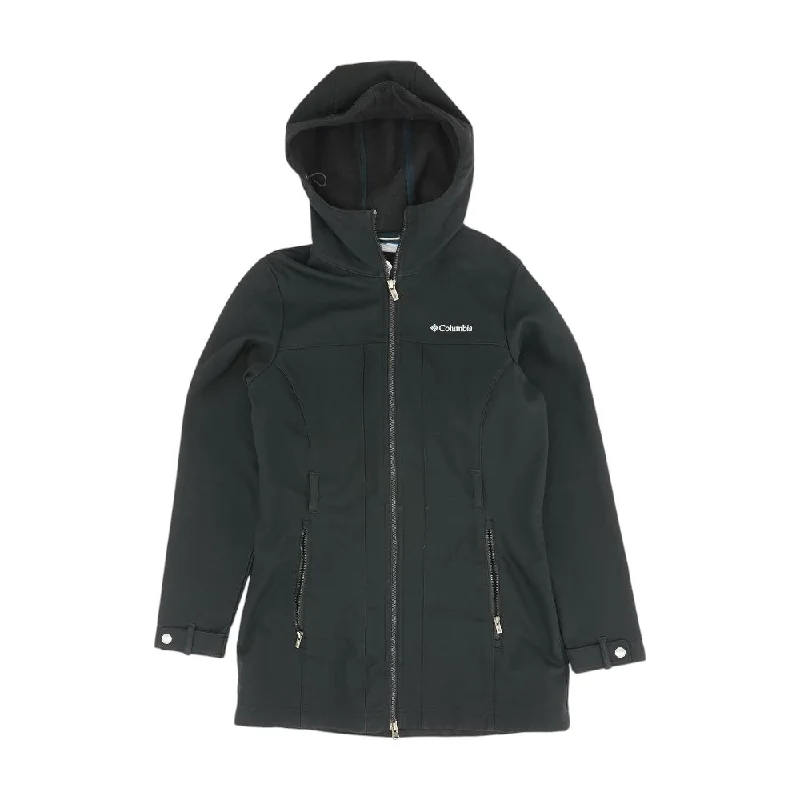 Black Solid Ski Jacket Zippered Jacket Buttoned Jacket Snapped Jacket