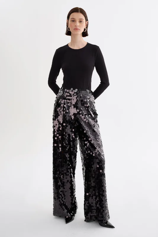 STACY | Sequin Wide Leg Pants Chic Wool Trousers