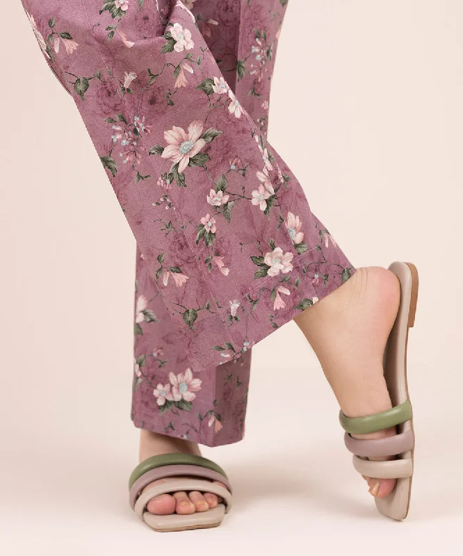 Printed Cambric Straight Pants Stylish Paperbag Waist Pants