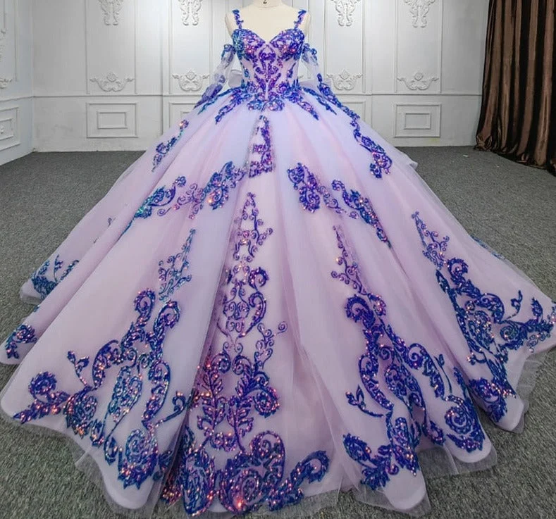 Purple Beaded Sweetheart Evening Party Dresses Sequined Ball Gown Tunics Practical easy-care
