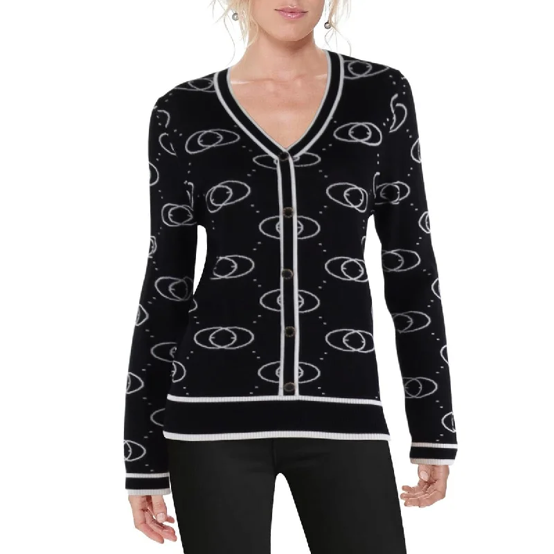 Nancy Yang Womens Printed Button-Down Cardigan Sweater Jersey Fabric Tulle Fabric Batik Fabric