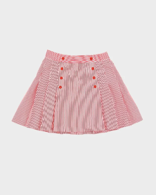 Red And White Striped Tennis Skirt - S tiered skirt playful