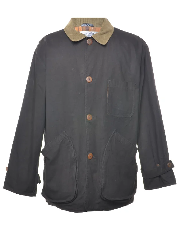 Black & Olive Green Collar Workwear Jacket - L Belted Jacket Elasticated Jacket Padded Jacket