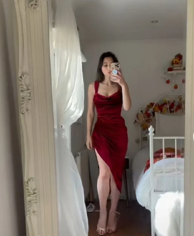 Burgundy Sheath Short Party Dress Simple Prom Dress Tunics Evening elegant